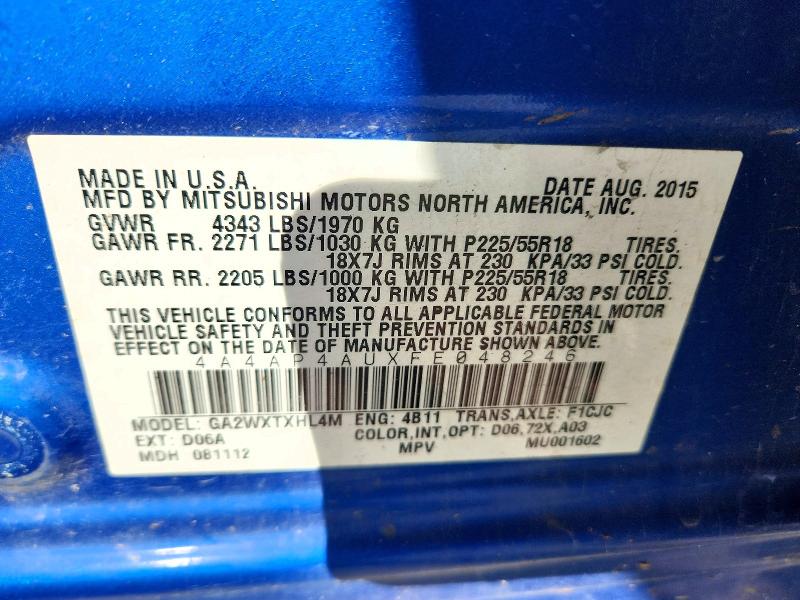 Продаж на аукціоні авто 2015 Mitsubishi Outlander Sport, vin: 4A4AP4AUXFE048246, номер лоту: 46635946