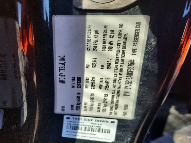 2019 Tesla Model 3 მანქანა იყიდება აუქციონზე, vin: 5YJ3E1EA0KF357544, აუქციონის ნომერი: 45501936