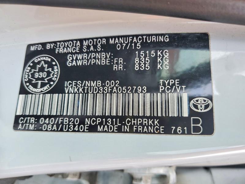 Продажа на аукционе авто 2015 Toyota Yaris, vin: VNKKTUD33FA052793, номер лота: 78720015