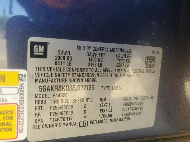 2014 Buick Enclave მანქანა იყიდება აუქციონზე, vin: 5GAKRBKD3EJ272135, აუქციონის ნომერი: 46904816