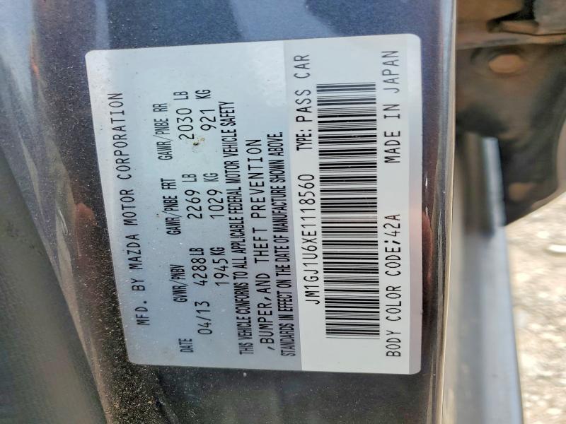 2014 Mazda 6 მანქანა იყიდება აუქციონზე, vin: JM1GJ1U6XE1118560, აუქციონის ნომერი: 47952506