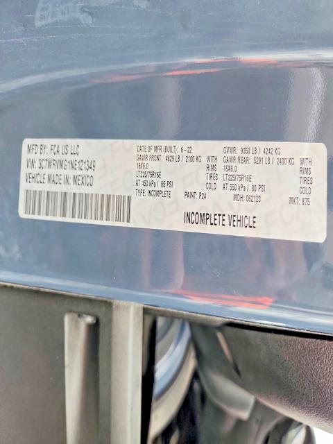 47024896 :رقم المزاد ، 3C7WRVMG1NE121349 vin ، 2022 Ram Promaster 3500 مزاد بيع