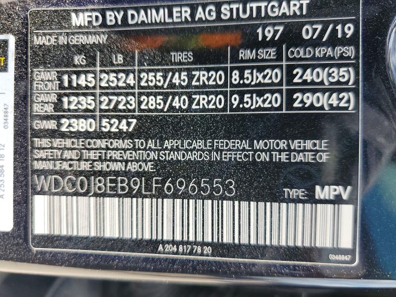 Aukcja sprzedaży 2020 Mercedes-benz Glc Coupe, vin: WDC0J8EB9LF696553, numer aukcji: 47542456