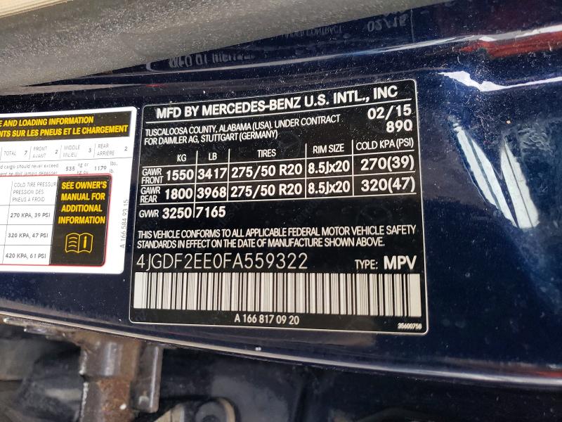 45993316 :رقم المزاد ، 4JGDF2EE0FA559322 vin ، 2015 Mercedes-benz Gl مزاد بيع