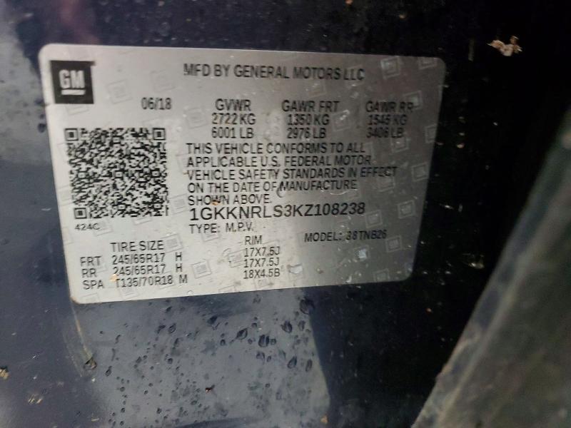47410016 :رقم المزاد ، 1GKKNRLS3KZ108238 vin ، 2019 Gmc Acadia مزاد بيع