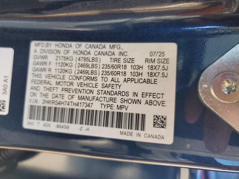 79120825 :رقم المزاد ، 2HKRS4H74TH417347 vin ، 2026 Honda Cr-v مزاد بيع