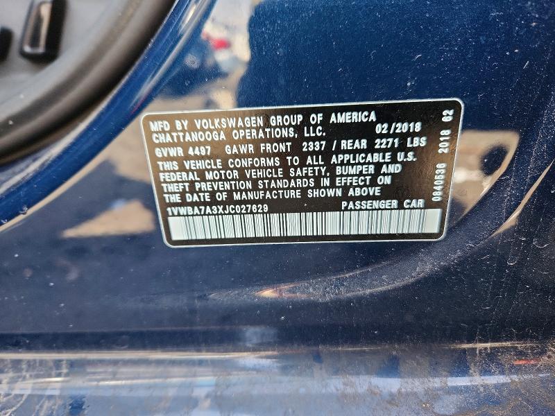 Продажа на аукционе авто 2018 Volkswagen Passat, vin: 1VWBA7A3XJC027629, номер лота: 45808856