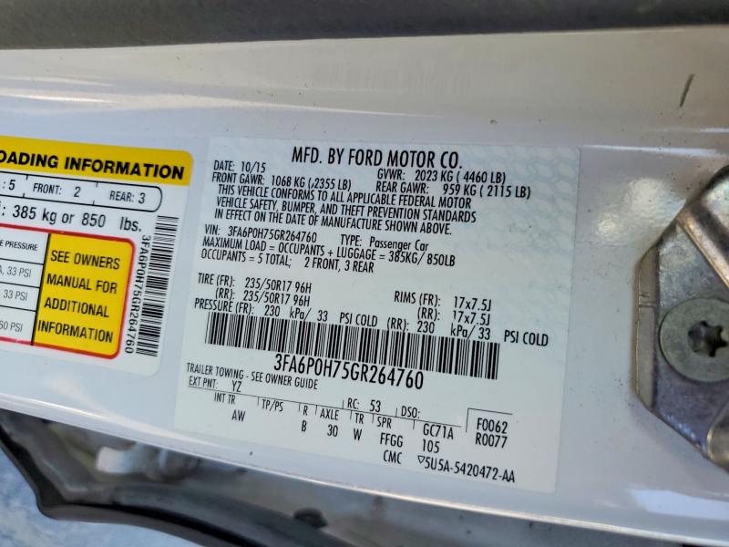 2016 Ford Fusion მანქანა იყიდება აუქციონზე, vin: 3FA6P0H75GR264760, აუქციონის ნომერი: 46697156