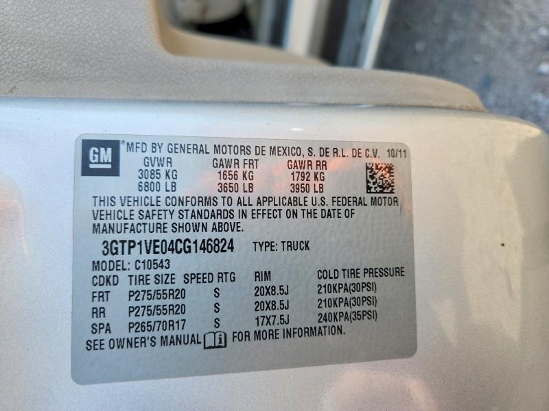 46618026 :رقم المزاد ، 3GTP1VE04CG146824 vin ، 2012 Gmc Sierra مزاد بيع