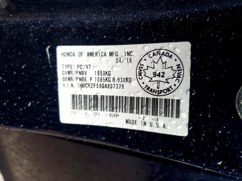 Aukcja sprzedaży 2016 Honda Accord, vin: 1HGCR2F59GA807379, numer aukcji: 79987535