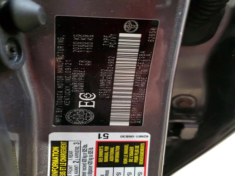 79845805 :رقم المزاد ، 4T1G11AK6NU624902 vin ، 2022 Toyota Camry Se 4dr مزاد بيع