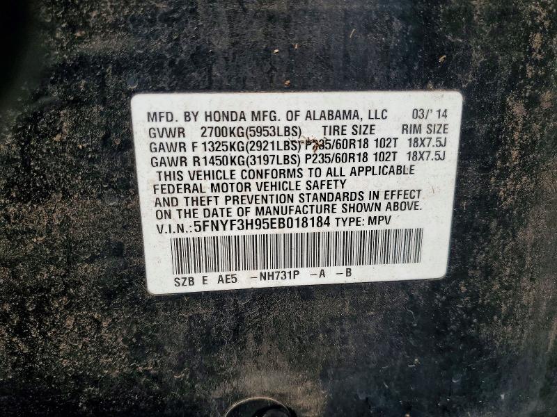 Продаж на аукціоні авто 2014 Honda Pilot, vin: 5FNYF3H95EB018184, номер лоту: 46773166