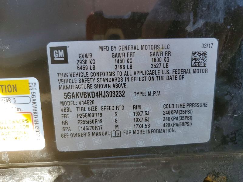 46615206 :رقم المزاد ، 5GAKVBKD4HJ303232 vin ، 2017 Buick Enclave مزاد بيع