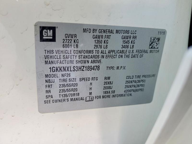 77855815 :رقم المزاد ، 1GKKNXLS3HZ189478 vin ، 2017 Gmc Acadia مزاد بيع