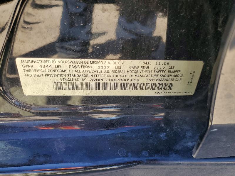 2007 Volkswagen Jetta მანქანა იყიდება აუქციონზე, vin: 3VWPF71K07M085089, აუქციონის ნომერი: 45889306