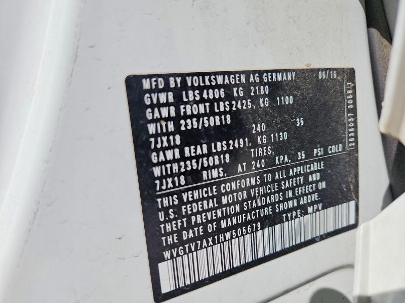 Aukcja sprzedaży 2017 Volkswagen Tiguan, vin: WVGTV7AX1HW505679, numer aukcji: 47291706