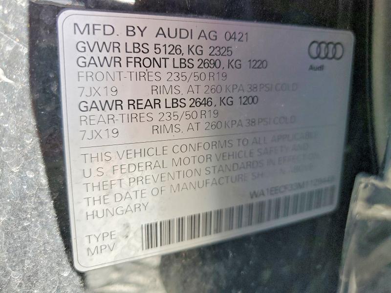 46363616 :رقم المزاد ، WA1EECF33M1129449 vin ، 2021 Audi Q3 مزاد بيع