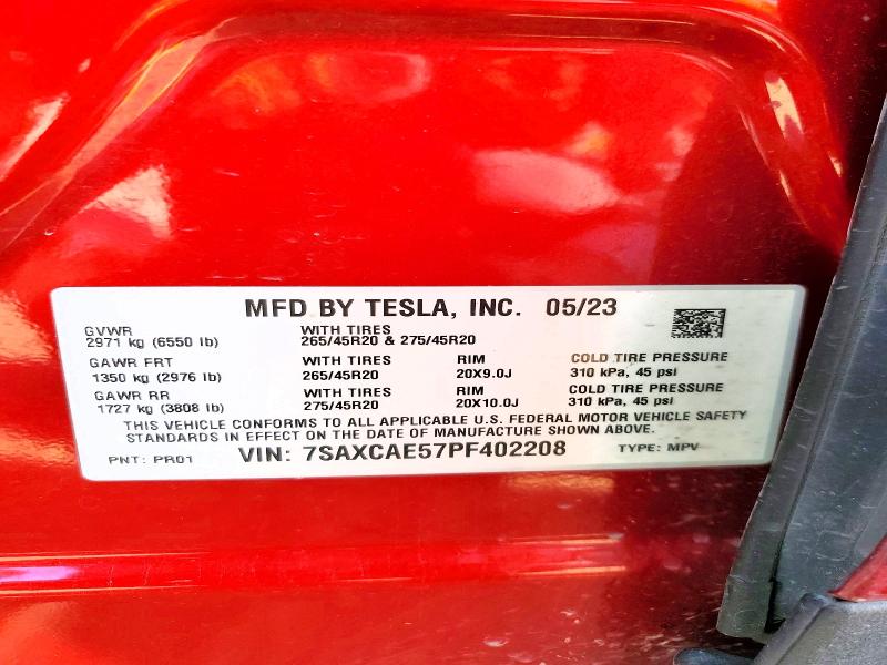 2023 Tesla Model X მანქანა იყიდება აუქციონზე, vin: 7SAXCAE57PF402208, აუქციონის ნომერი: 46561736