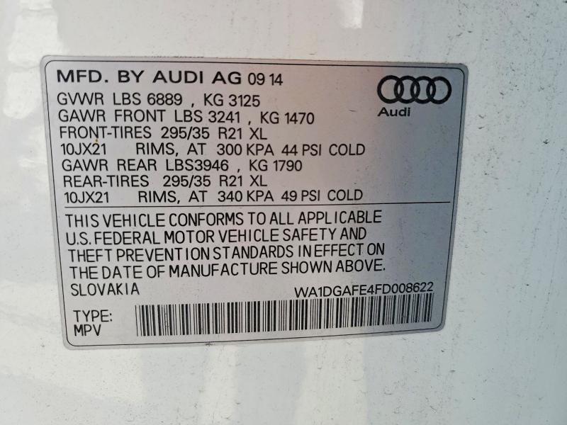 2015 Audi Q7 მანქანა იყიდება აუქციონზე, vin: WA1DGAFE4FD008622, აუქციონის ნომერი: 78958865
