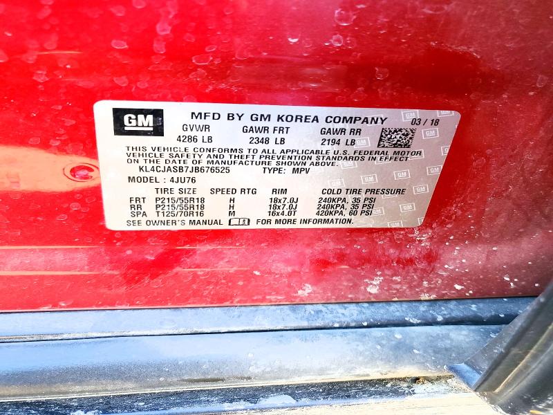 2018 Buick Encore მანქანა იყიდება აუქციონზე, vin: KL4CJASB7JB676525, აუქციონის ნომერი: 47596366