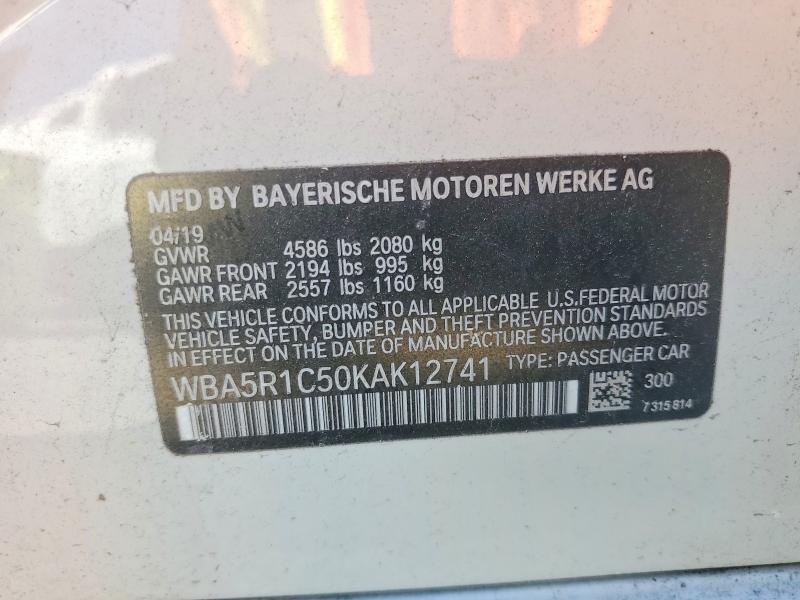 2019 Bmw 330i მანქანა იყიდება აუქციონზე, vin: WBA5R1C50KAK12741, აუქციონის ნომერი: 79456095