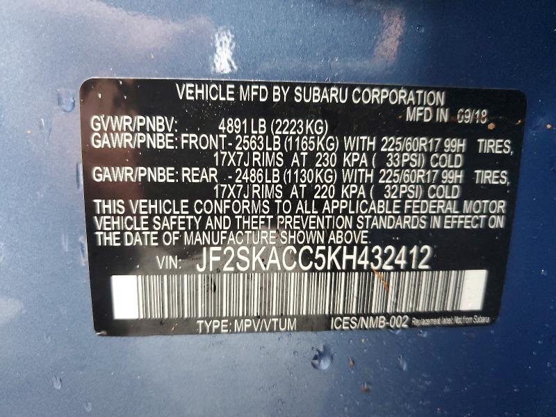 Aukcja sprzedaży 2019 Subaru Forester, vin: JF2SKACC5KH432412, numer aukcji: 79896925