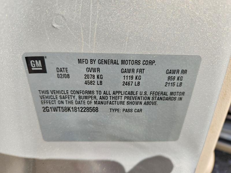 47497026 :رقم المزاد ، 2G1WT58K181228568 vin ، 2008 Chevrolet Impala مزاد بيع