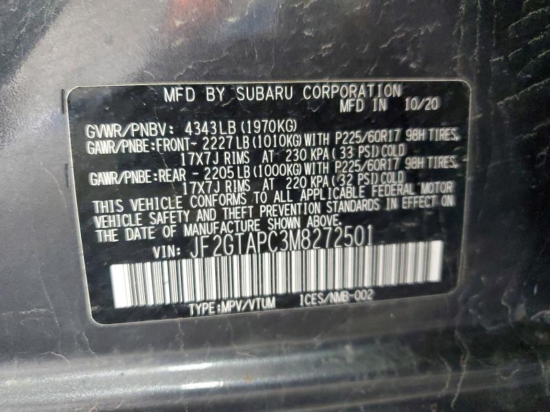 Aukcja sprzedaży 2021 Subaru Crosstrek, vin: JF2GTAPC3M8272501, numer aukcji: 46326496