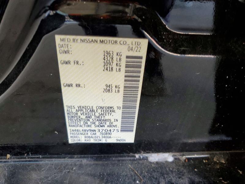 42002626 :رقم المزاد ، 1N4BL4BV9NN370475 vin ، 2022 Nissan Altima مزاد بيع