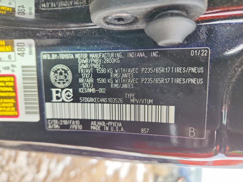2022 Toyota Sienna Le Hybrid მანქანა იყიდება აუქციონზე, vin: 5TDGRKEC4NS103526, აუქციონის ნომერი: 41989076