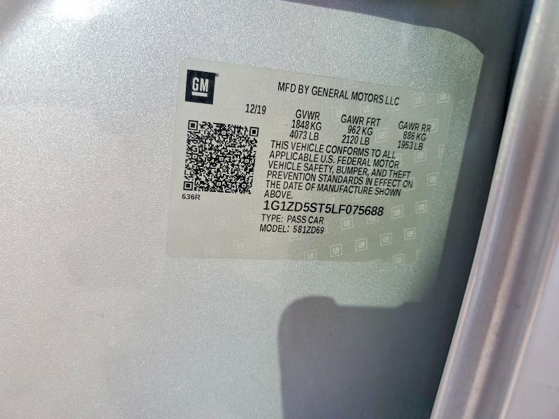 46396116 :رقم المزاد ، 1G1ZD5ST5LF075688 vin ، 2020 Chevrolet Malibu مزاد بيع