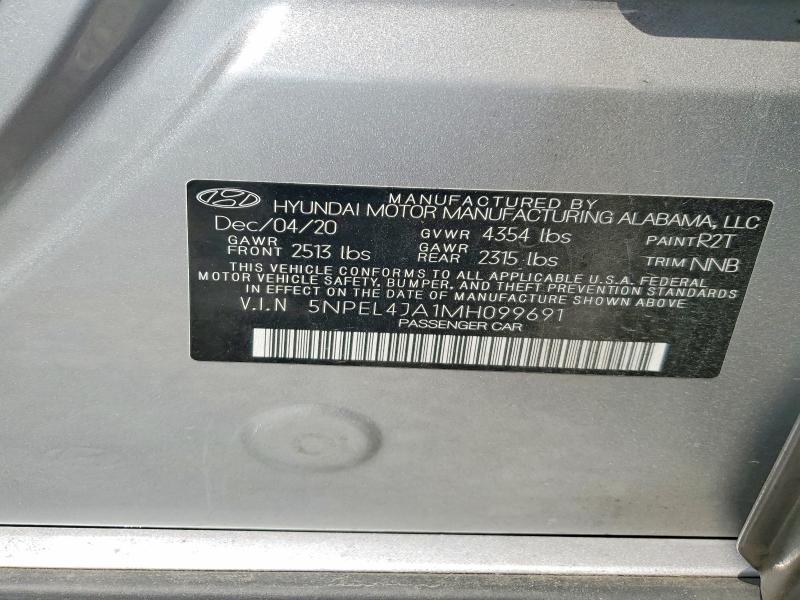 Aukcja sprzedaży 2021 Hyun Sonata Sel, vin: 5NPEL4JA1MH099691, numer aukcji: 46822886