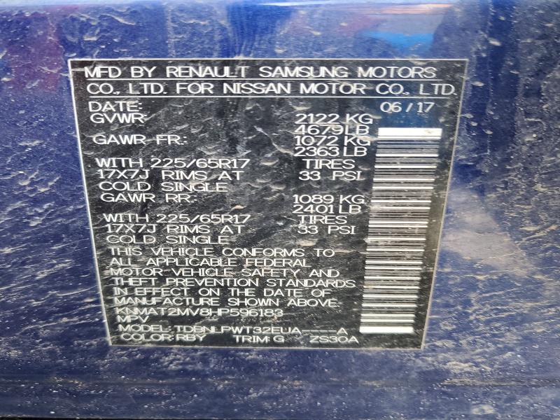 46774236 :رقم المزاد ، KNMAT2MV8HP596183 vin ، 2017 Nissan Rogue مزاد بيع