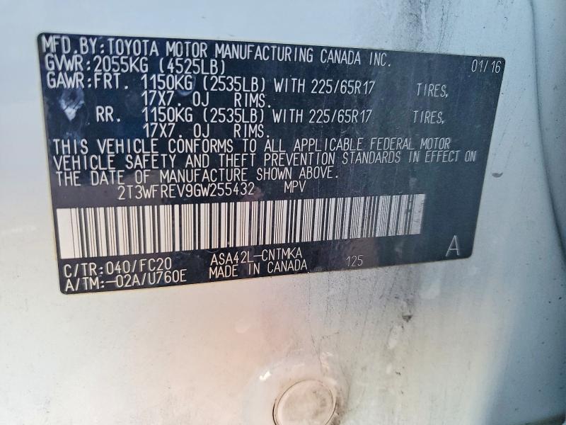 Aukcja sprzedaży 2016 Toyota Rav4, vin: 2T3WFREV9GW255432, numer aukcji: 45817976