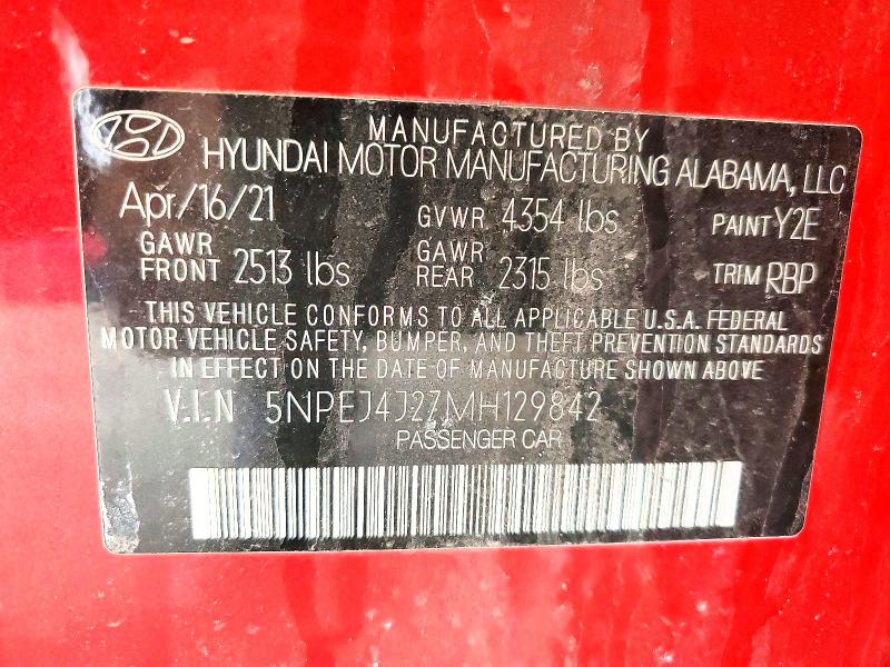 Aukcja sprzedaży 2021 Hyundai Sonata, vin: 5NPEJ4J27MH129842, numer aukcji: 46618396