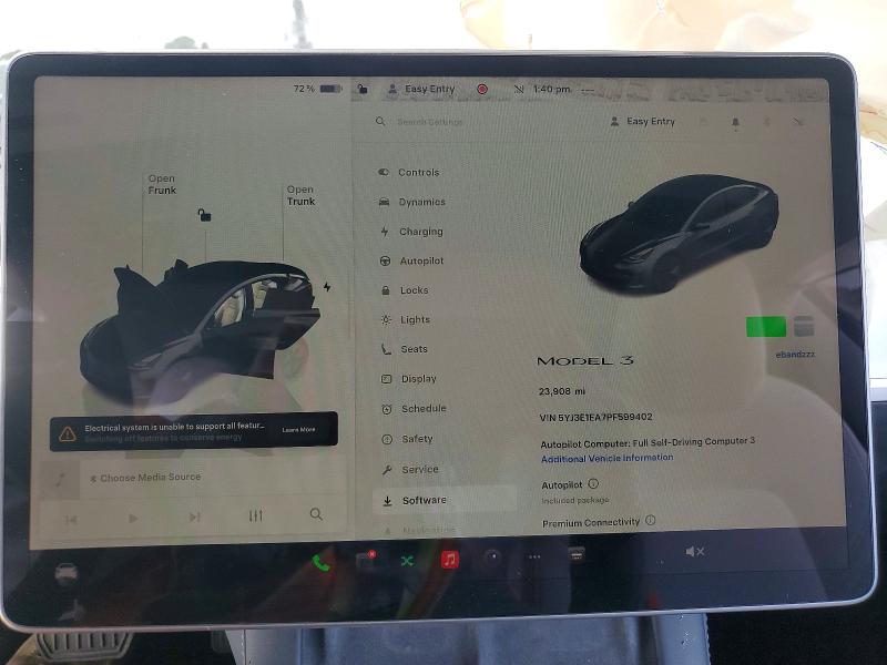 2023 Tesla Model 3 მანქანა იყიდება აუქციონზე, vin: 5YJ3E1EA7PF599402, აუქციონის ნომერი: 47995756