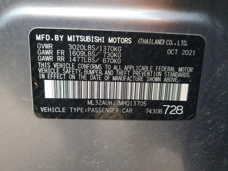 Продаж на аукціоні авто 2021 Mitsubishi Mirage, vin: ML32AUHJ7MH013705, номер лоту: 45733486