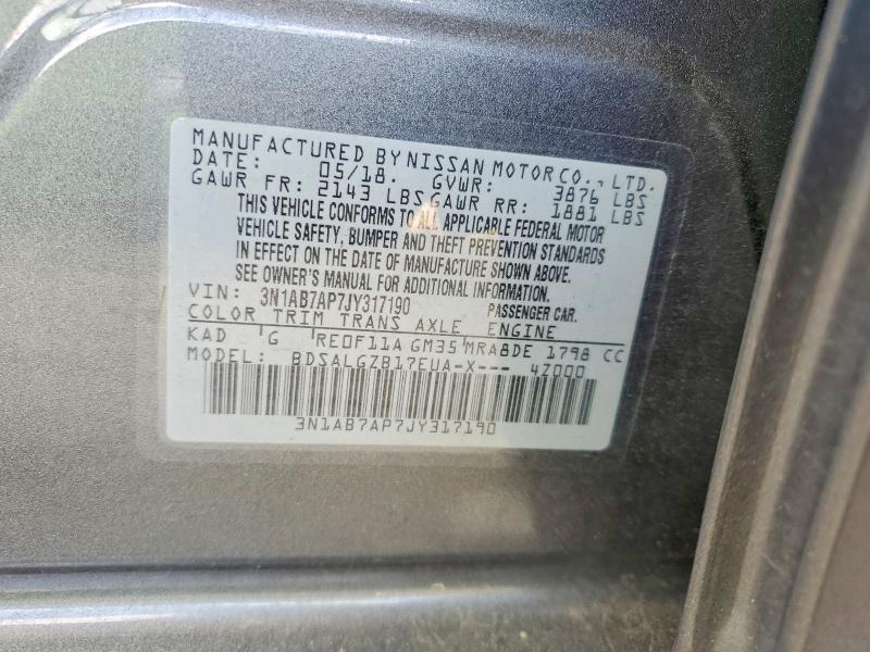 48230256 :رقم المزاد ، 3N1AB7AP7JY317190 vin ، 2018 Nissan Sentra مزاد بيع