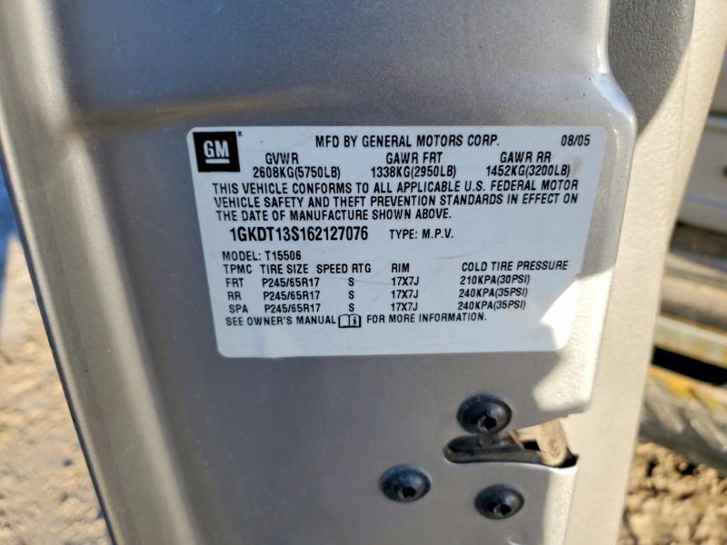 Auction sale of the 2006 Gmc Envoy, vin: 1GKDT13S162127076, lot number: 79725395