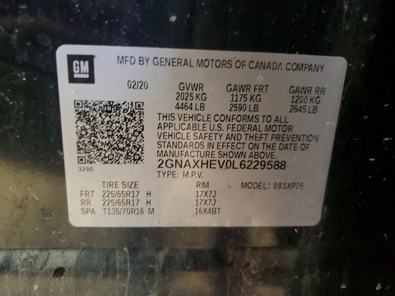 Продаж на аукціоні авто 2020 Chevrolet Equinox, vin: 2GNAXHEV0L6229588, номер лоту: 46323456