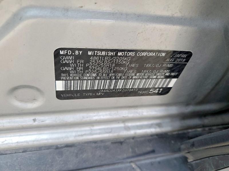 Aukcja sprzedaży 2019 Mitsubishi Outlander, vin: JA4AD2A3XKZ009410, numer aukcji: 47283476