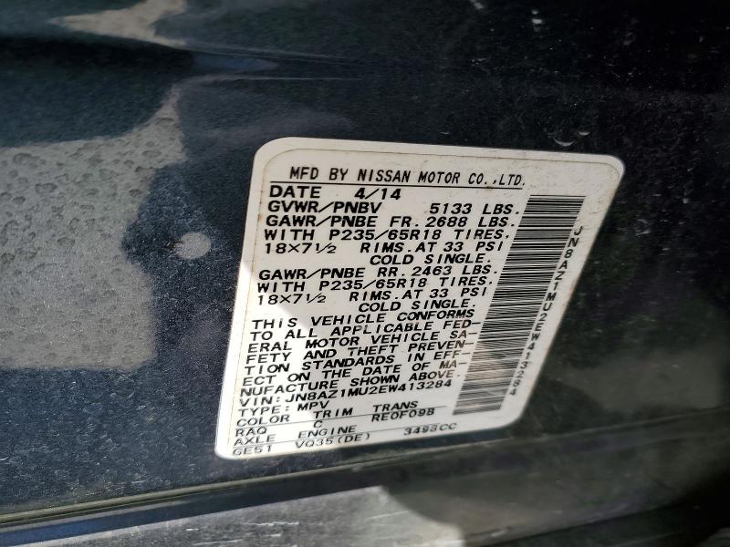 2014 Nissan Murano მანქანა იყიდება აუქციონზე, vin: JN8AZ1MU2EW413284, აუქციონის ნომერი: 46795906