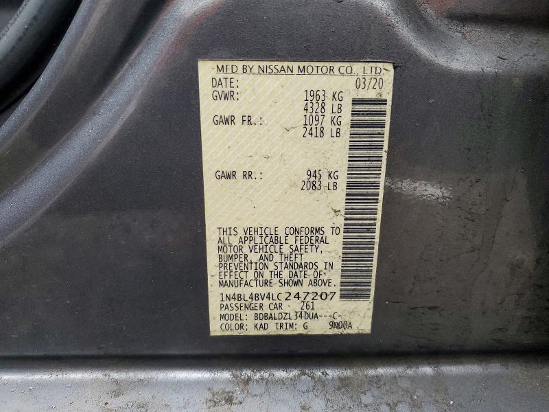 47722916 :رقم المزاد ، 1N4BL4BV4LC247207 vin ، 2020 Nissan Altima مزاد بيع