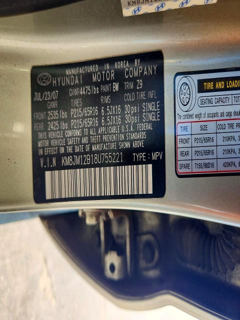 2008 Hyundai Tucson მანქანა იყიდება აუქციონზე, vin: KM8JM12B18U755221, აუქციონის ნომერი: 47731796