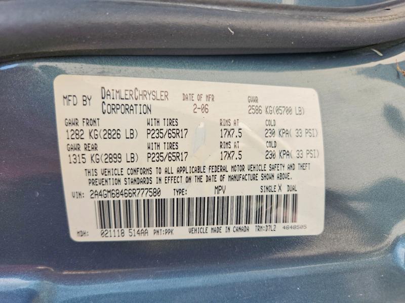 48108116 :رقم المزاد ، 2A4GM68466R777580 vin ، 2006 Chrysler Pacifica مزاد بيع