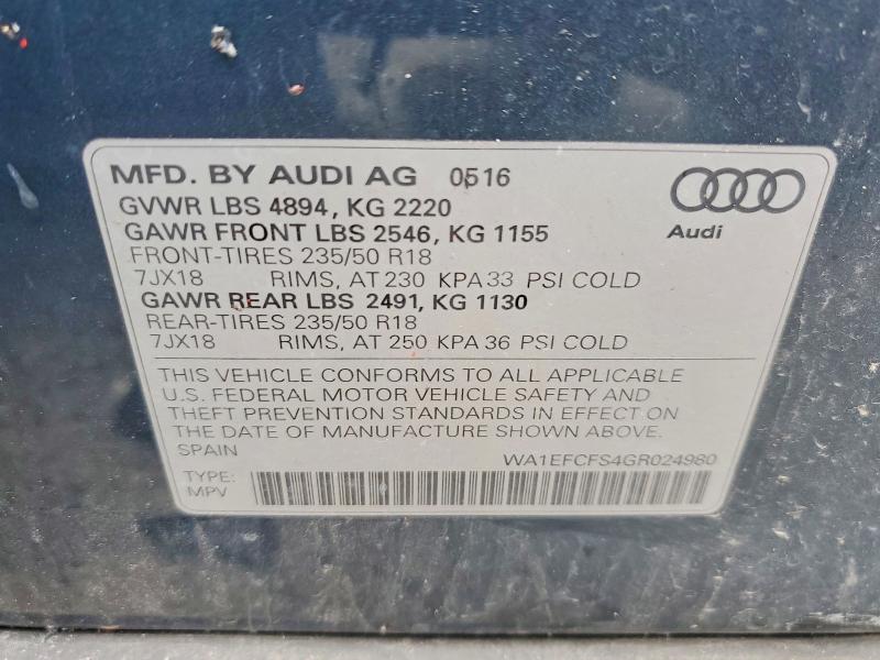 Aukcja sprzedaży 2016 Audi Q3, vin: WA1EFCFS4GR024980, numer aukcji: 45956746