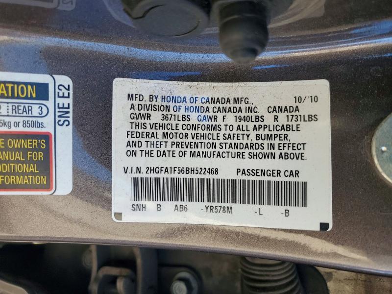 Продаж на аукціоні авто 2011 Honda Civic, vin: 2HGFA1F56BH522468, номер лоту: 78376985