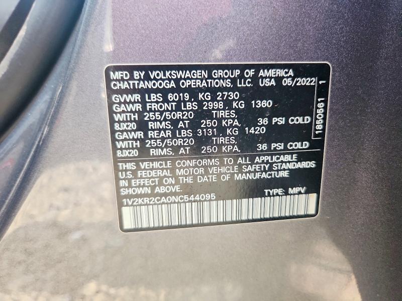Aukcja sprzedaży 2022 Volkswagen Atlas, vin: 1V2KR2CA0NC544095, numer aukcji: 46218836