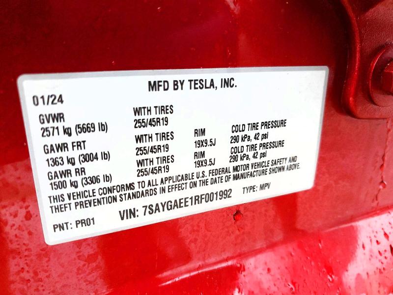 Продаж на аукціоні авто 2024 Tesla Model Y, vin: 7SAYGAEE1RF001992, номер лоту: 46267556