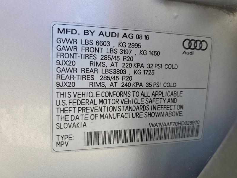 Aukcja sprzedaży 2017 Audi Q7, vin: WA1VAAF70HD026920, numer aukcji: 47319056